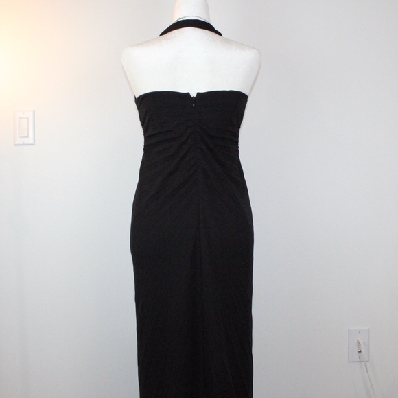 Black Halter Maxi Dress Ruched Bodycon Formal Evening Y2K - Picture 7 of 8